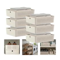 Kit 6 Cesto Organizador Para Lavanderia Multiuso 8,2l Bege Flow Kit 6 Cesto Organizador Para Lavanderia Multiuso 8,2l Bege Flow