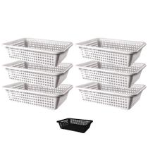 Kit 6 Cesto Organizador Plástico 32x24 Multiuso Lavanderia Gaveta c/ Furos Design Moderno e Leve Kit 6 Cesto Organizador Plástico 32x24 Multiuso Lavanderia Gaveta c/ Furos Design Moderno e Leve