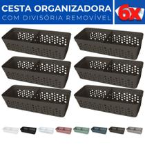 Kit 6 Cesto Organizador Rattan c/ Divisória Removível 23x8