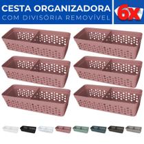 Kit 6 Cesto Organizador Rattan c/ Divisória Removível 23x8