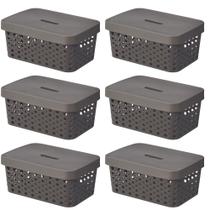 Kit 6 Cesto Organizador Rattan c/Tampa 4,5 Litros Multiuso Plástico