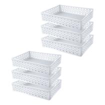 Kit 6 Cesto Organizador Rattan Multiuso Armário Gaveta Lavanderia G (34x25)