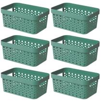 Kit 6 Cesto Organizador Trama Rattan s/Tampa 4,5L Multiuso Plástico