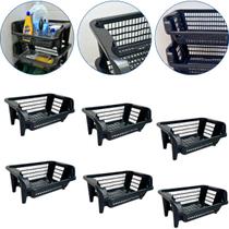 Kit 6 Cesto Plástico Expositor Empilhável Preto 16 Litros