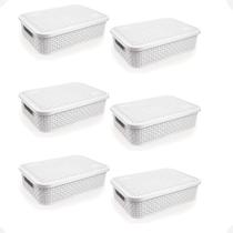 Kit 6 Cesto Rattan Baixo Com Tampa Médio 4,5 Litros Branco Kit 6 Cesto Rattan Baixo Com Tampa Médio 4,5 Litros Branco