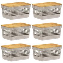 Kit 6 Cestos 2,5L Organizador Ou Grid Com Tampa De Bambu Kit 6 Cestos 2,5L Organizador Ou Grid Com Tampa De Bambu