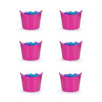 Kit 6 Cestos Balde Flexível C/Alça 15L Rosa- Fersil