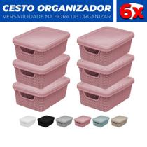 Kit 6 Cestos Caixas Organizador Tampa Armário Gaveta 19x13