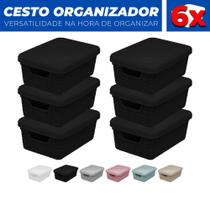 Kit 6 Cestos Caixas Organizador Tampa Armário Gaveta 19x13