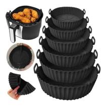 Kit 6 Cestos Forma Silicone Air Fryer Travessa Assadeira Bolos Sobremesas