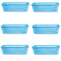 Kit 6 Cestos Multiuso Comprido Retangular Azul 28x11x8 Cm 123Organizei