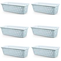 Kit 6 Cestos Multiuso Comprido Retangular Branco 28x11x8 Cm 123Organizei