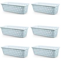 Kit 6 Cestos Multiuso Comprido Retangular Branco 28x11x8 Cm 123Organizei