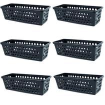 Kit 6 Cestos Multiuso Comprido Retangular Preto 28x11x8 Cm 123Organizei Kit 6 Cestos Multiuso Comprido Retangular Preto 28x11x8 Cm 123Organizei