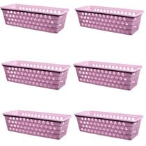 Kit 6 Cestos Multiuso Comprido Retangular Rosa 28x11x8 Cm 123Organizei