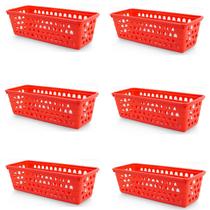 Kit 6 Cestos Multiuso Comprido Retangular Vermelho 28x11x8 Cm 123Organizei