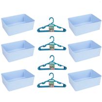 Kit 6 Cestos Multiuso Decorativo e 20 Cabides Infantis Azul Kit 6 Cestos Multiuso Decorativo e 20 Cabides Infantis Azul