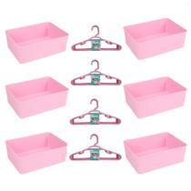 Kit 6 Cestos Multiuso Decorativo E 20 Cabides Infantis Rosa Kit 6 Cestos Multiuso Decorativo E 20 Cabides Infantis Rosa