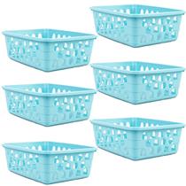 Kit 6 Cestos Multiuso Organizador Médio Azul 20x15,5x6,5Cm Kit 6 Cestos Multiuso Organizador Médio Azul 20x15,5x6,5Cm