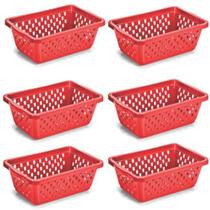 Kit 6 Cestos Multiuso Organizador Pequeno 16x12x6Cm Vermelho