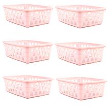 Kit 6 Cestos Multiuso Pequeno Rosa 12x6x16cm PP 1029 Uninjet