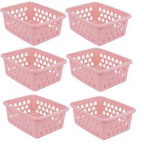 Kit 6 Cestos Multiuso Pequeno Rosa 12x6x16cm PP 1029 Uninjet