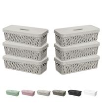 Kit 6 Cestos Organizador c/ Tampa Trama Rattan 3,6L Usual
