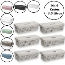Kit 6 Cestos Organizador Multiuso 3,6 Litros Com Tampa