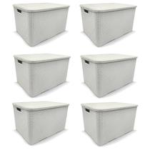 Kit 6 Cestos Organizador Rattan 20 Litros Branco Arqplast