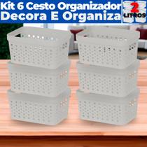Kit 6 Cestos Organizador s/ Tampa Trama Rattan 2L Usual Kit 6 Cestos Organizador s/ Tampa Trama Rattan 2L Usual