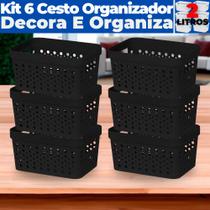 Kit 6 Cestos Organizador s/ Tampa Trama Rattan 2L Usual