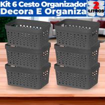 Kit 6 Cestos Organizador s/ Tampa Trama Rattan 2L Usual