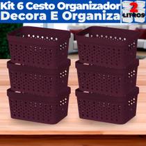 Kit 6 Cestos Organizador s/ Tampa Trama Rattan 2L Usual