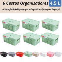 Kit 6 Cestos Organizadores c/Tampa Rattan 4,5 litros Multiuso Ideal para armário e gavetas LP HOUSE