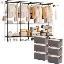 Kit 6 Cestos Organizadores Caixa Dobrável Multiuso + Arara Cabideiro 4 Colunas de Roupas 10 Prateleiras Prova D'Água Kit 6 Cestos Organizadores Caixa Dobrável Multiuso + Arara Cabideiro 4 Colunas de Roupas 10 Prateleiras Prova D'Água