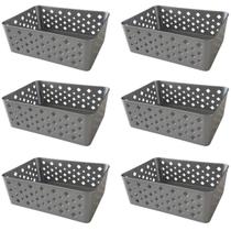 Kit 6 Cestos Organizadores Cinza Multiuso Médio Empilhável