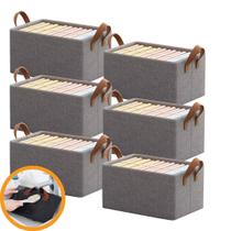 Kit 6 Cestos Organizadores Dobráveis 25L Caixa Multiuso com Alças Prático Ideal Para GuardaRoupas, Gavetas , Armários, Estantes, Escritório