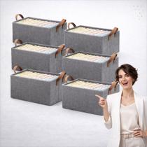 Kit 6 Cestos Organizadores Dobráveis 25L com Alça Caixa Multiuso para Guarda-Roupa Gavetas Lavanderia e Brinquedos Estru