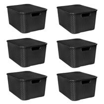 Kit 6 Cestos Organizadores Empilháveis C/ Tampa 15 L Caixa Resistente P/ Brinquedos Roupas Banheiro Lavanderia Cozinha