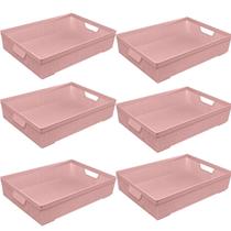 Kit 6 Cestos Organizadores Juta A3 11,5L Rosa 45x32x9,5 Cm