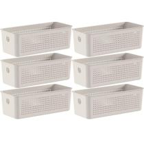 Kit 6 Cestos Organizadores Multiuso 4,2L Bege 26x12x13cm Flow Cestinho Retangular Ou