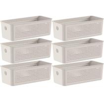 Kit 6 Cestos Organizadores Multiuso 4,2L Bege 26x12x13cm Flow Cestinho Retangular Ou Kit 6 Cestos Organizadores Multiuso 4,2L Bege 26x12x13cm Flow Cestinho Retangular Ou