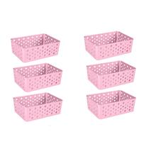 Kit 6 Cestos Organizadores Multiuso Decorativo Premium Rosa