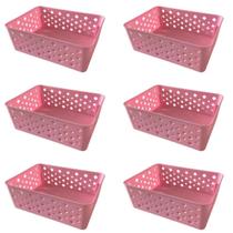 Kit 6 Cestos Organizadores Rosa Multiuso Médio Empilhável Gaveta Armário Lavanderia 19x14x6,5 Kit 6 Cestos Organizadores Rosa Multiuso Médio Empilhável Gaveta Armário Lavanderia 19x14x6,5