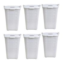 Kit 6 Cestos Rattan Grande C/ Tampa Basculada Branco-Arqplast Kit 6 Cestos Rattan Grande C/ Tampa Basculada Branco-Arqplast