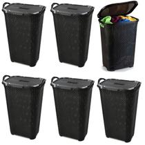 Kit 6 Cestos Rattan Grande C/ Tampa Basculada Preto 25665 Arqplast Kit 6 Cestos Rattan Grande C/ Tampa Basculada Preto 25665 Arqplast