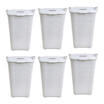 Kit 6 Cestos Rattan Grande Tampa Basculada Branco-Arqplast