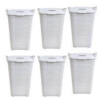 Kit 6 Cestos Rattan Grande Tampa Basculada Branco-Arqplast Kit 6 Cestos Rattan Grande Tampa Basculada Branco-Arqplast