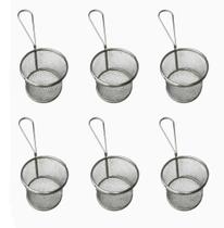 Kit 6 Cestos Redondo Aço Inox Para Servir Frituras 8,5X7,5Cm