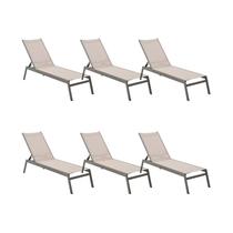 Kit 6 Chaise Itaguá Amêndoa Alumínio Tela Bege